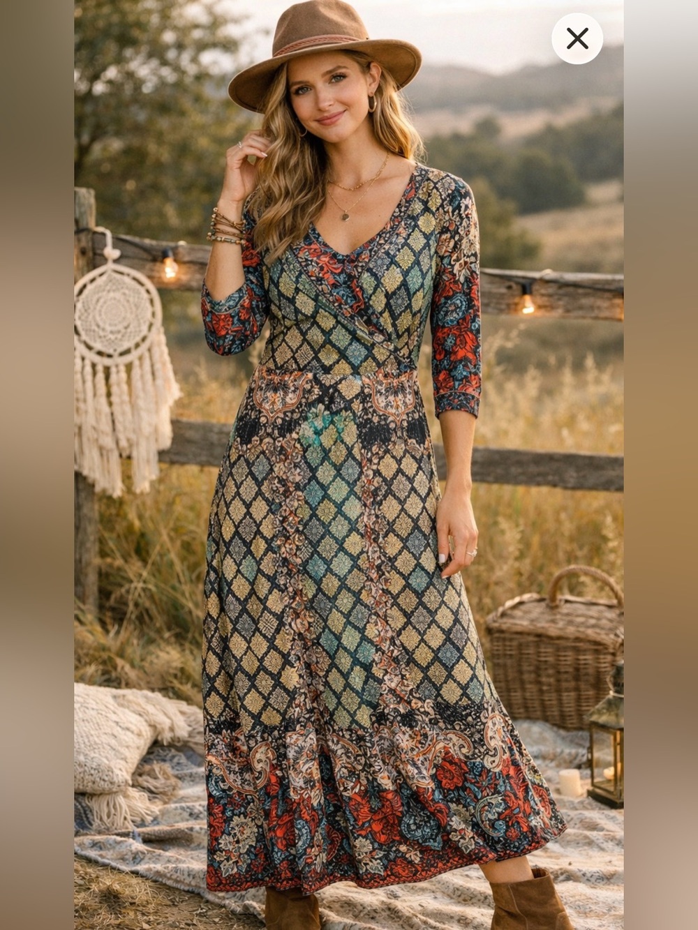 Tua Multicolor Printed quarter Sleeve Maxi Dress size Small